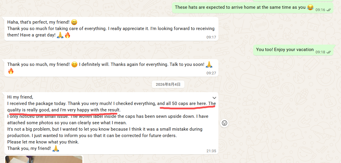 Real customer feedback after receiving custom hats