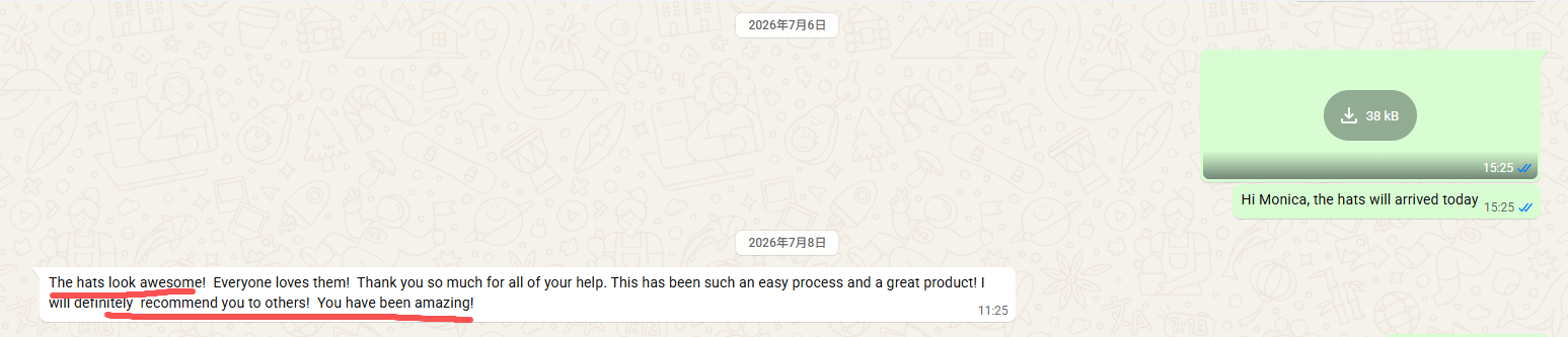 Real customer feedback after receiving custom hats